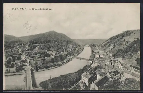 AK Bad Ems, Ortsansicht vom Kriegerdenkmal aus