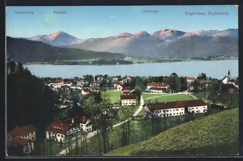 AK Tegernsee, Blick über den Ort mit Hirschberg, Kampen und Holzalpe