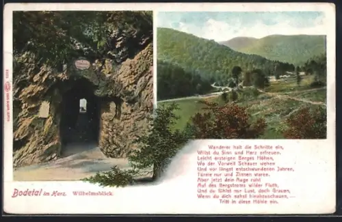 AK Treseburg /Harz, Wilhelmsblick Eingang und Aussicht