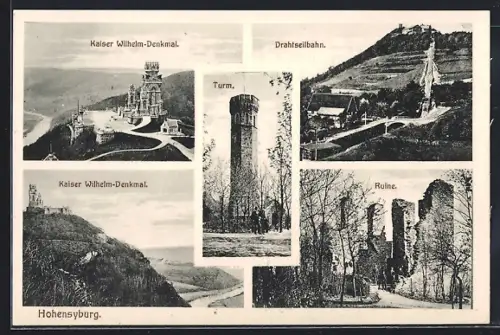 AK Hohensyburg, Kaiser Wilhelm-Denkmal, Drahtseilbahn, Ruine