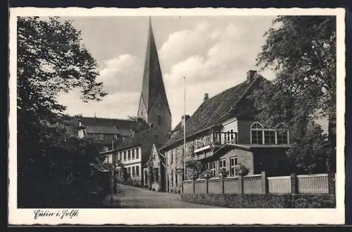 AK Eutin i. Holst., Ortspartie mit Kirche