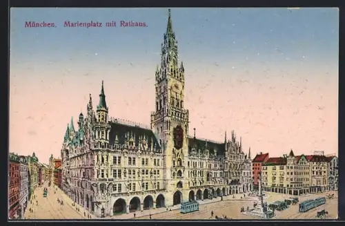 AK München, Marienplatz mit Rathaus