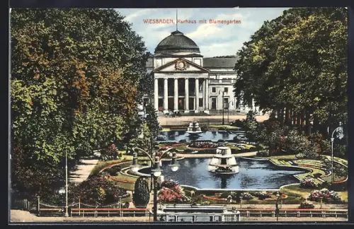 AK Wiesbaden, Kurhaus mit Blumengarten