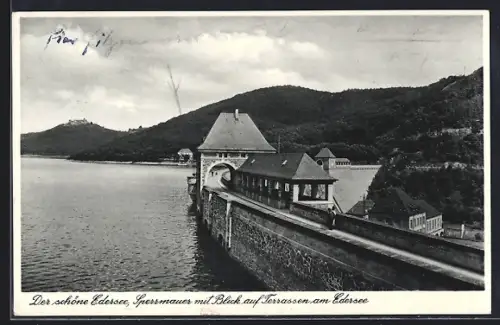 AK Edersee, Sperrmauer mit Blick auf Terrassen