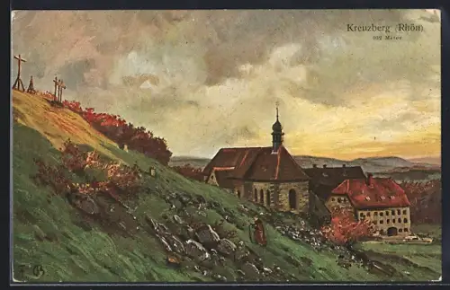 Künstler-AK Bischofsheim / Rhön, Franziskanerkloster auf dem Kreuzberg