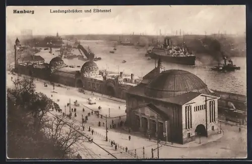 AK Hamburg-St.Pauli, Landungsbrücken und Elbtunnel