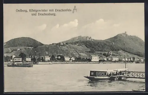 AK Königswinter, Ortsansicht mit Drachenfels und Drachenburg