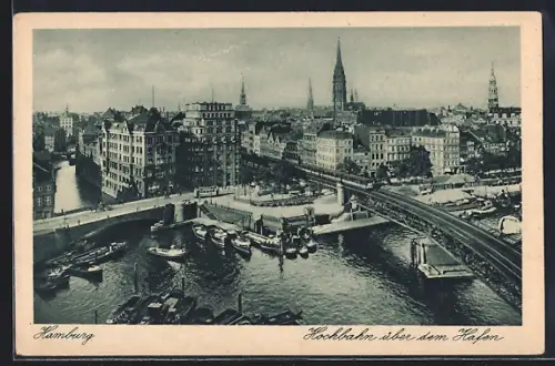 AK Hamburg, Hochbahn über dem Hafen