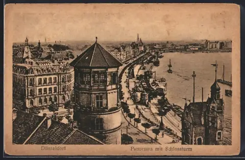 AK Düsseldorf, Panorama mit Schlossturm