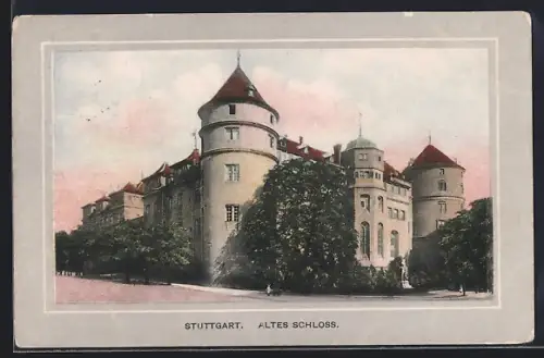 AK Stuttgart, Altes Schloss mit Denkmal