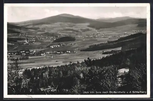 AK Sora / Meissen, Blick nach Grosspostwitz und dem Schleifberg