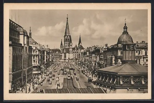 AK Berlin-Charlottenburg, An der Kaiser-Wilhelm-Gedächtniskirche mit Strassenbahn