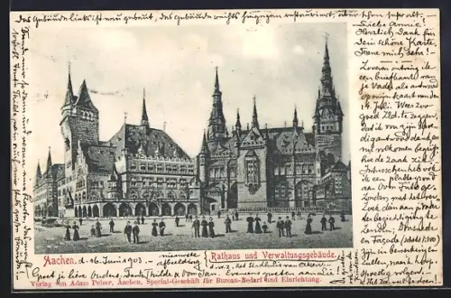 Künstler-AK Aachen, Rathaus und Verwaltungsgebäude