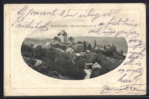 Präge-AK Burg a. d. W., Schloss Burg, Passepartout