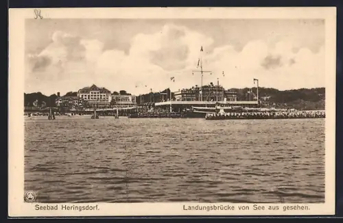 AK Heringsdorf / Seebad, Landungsbrücke von See aus gesehen