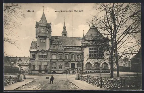 AK Celle, Vaterländisches Museum mit Strassenpartie