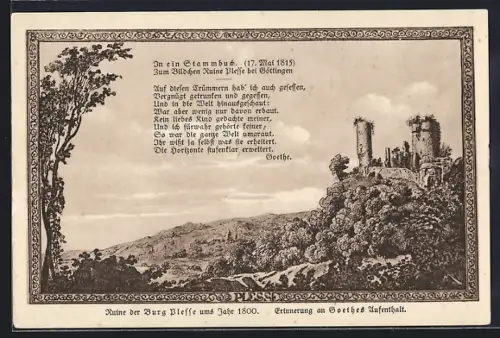 AK Bovenden, Ruine der Burg Plesse um 1815
