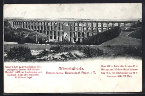 AK Netzschkau, Göltzschthalbrücke, Eisenbahn überquert die Brücke