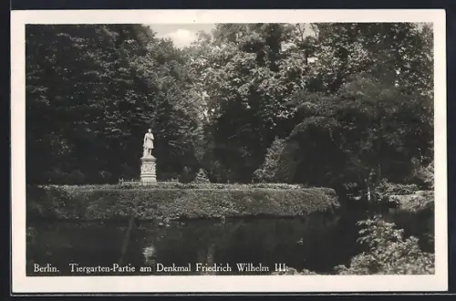AK Berlin, Tiergarten-Partie am Denkmal Friedrich Wilhelm III.