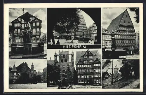 AK Hildesheim, Markt, Katzenbrunnen, Knochenhauer AMtshaus, Kehrwiederturm