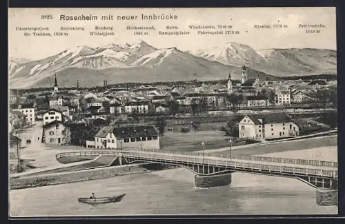 AK Rosenheim, Teilansicht mit neuer Innbrücke, Sulzberg, Wendelstein und Miesing