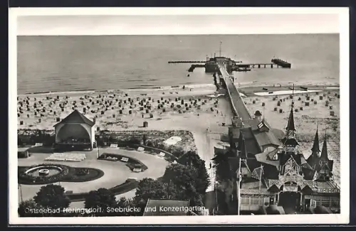 AK Heringsdorf, Ostseebad, Seebrücke und Konzertgarten