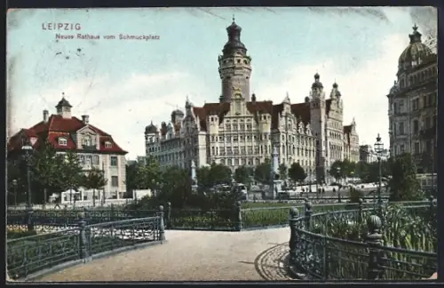 AK Leipzig, Neues Rathaus vom Schmuckplatz