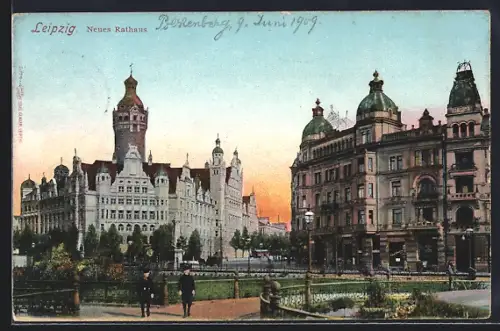 AK Leipzig, Neues Rathaus mit Strassenbahn