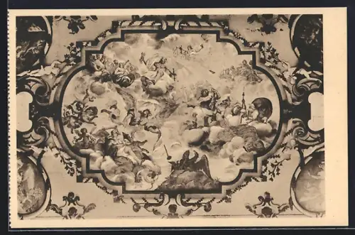 Künstler-AK Rastatt, Rastatter Schloss, Deckengemälde des Ahnensaales, Aufnahme des Herkules in den Olymp