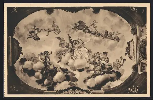 AK Rastatt, Rastatter Schloss, Deckengemälde, Bacchusszene
