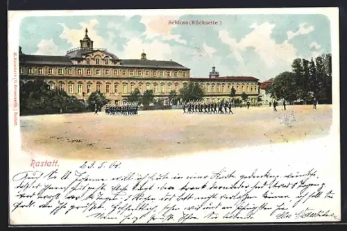 AK Rastatt, Schloss Rückseite mit Soldaten