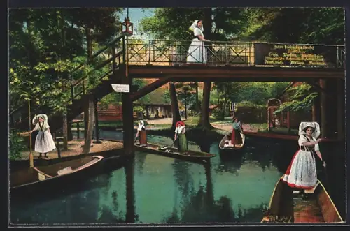 AK Lehde /Spreewald, Brücke Zum fröhlichen Hecht