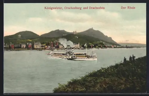 AK Königswinter /Rhein, Ortsansicht, Drachenberg, Drachenfels, Dampfer