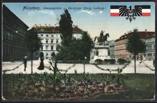 AK München, Odeonsplatz und Denkmal König Ludwig I.