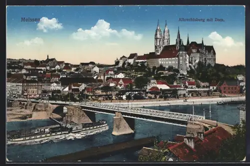 AK Meissen, Albrechtsburg mit Dom, Dampfer