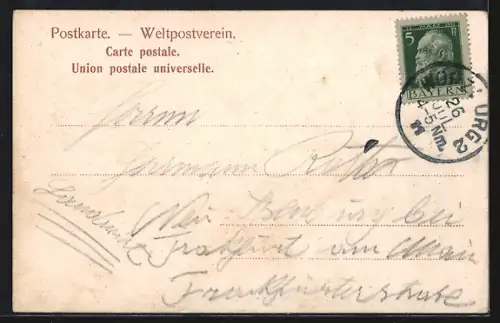 AK Würzburg, Festung mit alter Mainbrücke, Segelboote, Karren, Leute