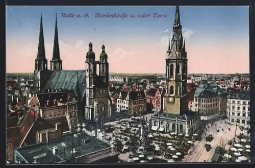 AK Halle a. S., Marienkirche und roter Turm