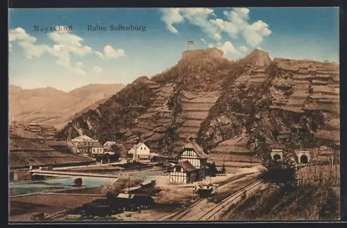 AK Mayschoss, Teilansicht mit Ruine Saffenburg