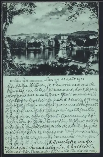 Mondschein-AK Bowness-on-Windermere, Panorama