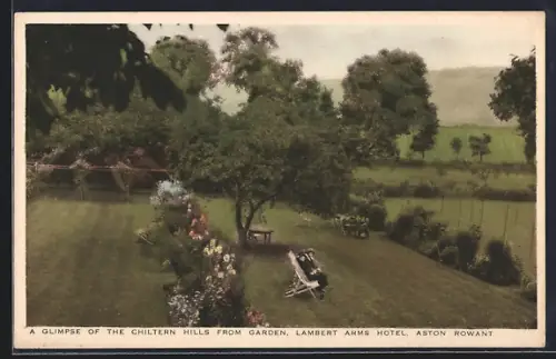 AK Aston Rowant, A Glimpse of the Chiltern Hills from Garden, Lambert Arms Hotel