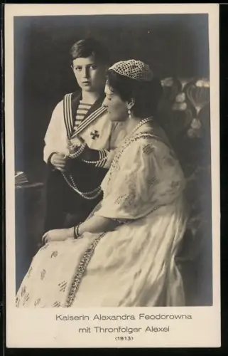 AK Kaiserin Alexandra Feodorowna mit Thronfolger Alexej 1913