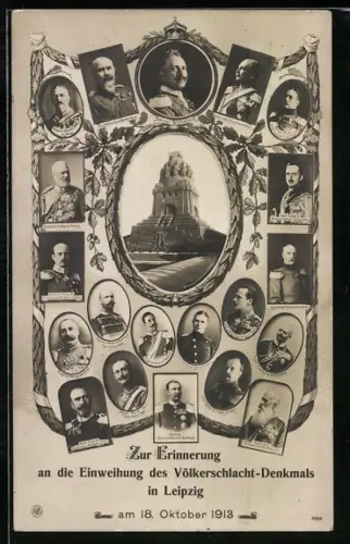 AK Leipzig, Einweihung des Völkerschlachtdenkmals mit Portraits der Herren von Schwarzburg und Sachsen-Meiningen