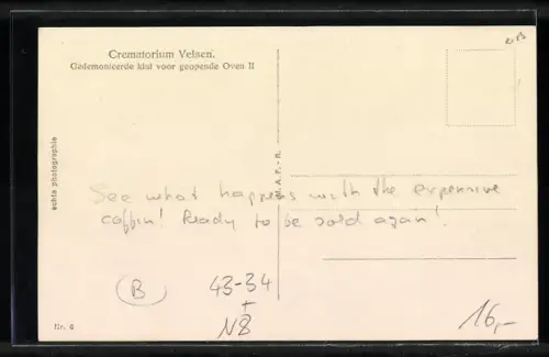 AK Velsen, Krematorium, Gedemonteerde kist voor geopende Oven II