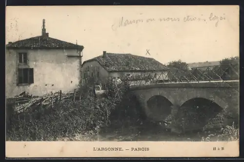 AK Parois /Argonne, Vue du pont et des maisons