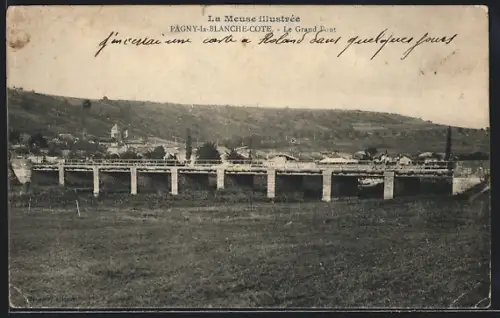 AK Pagny-la-Blanche-Cote, Le Grand Pont et vue du village en arrière-plan