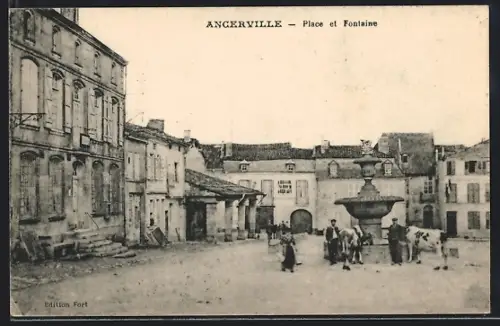 AK Angerville, Place et Fontaine