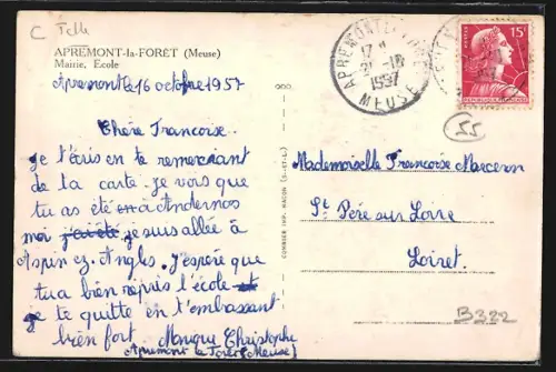 AK Apremont-la-Forêt /Meuse, Mairie et école avec vue sur les collines environnantes