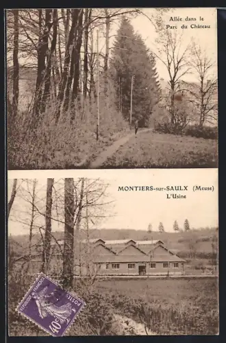 AK Montiers-sur-Saulx /Meuse, Allée dans le Parc du Château et L`Usine