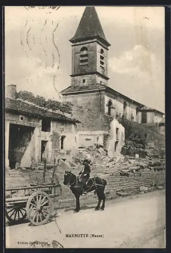 AK Marbotte /Meuse, Vue de l`église avec charrette et cavalier au premier plan