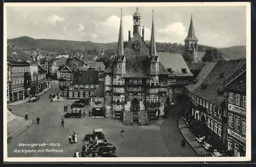 AK Wernigerode /Harz, Marktplatz mit Rathaus
